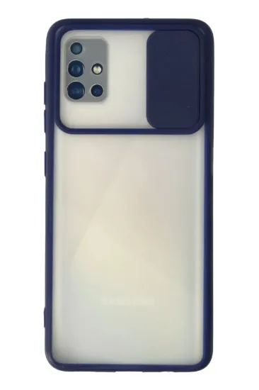 Newface Samsung Galaxy A71 Kılıf Palm Buzlu Kamera Sürgülü Silikon - Lacivert resmi