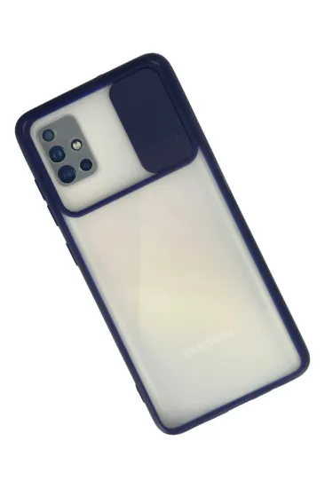 Newface Samsung Galaxy A71 Kılıf Palm Buzlu Kamera Sürgülü Silikon - Lacivert resmi