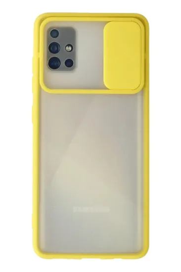 Newface Samsung Galaxy A71 Kılıf Palm Buzlu Kamera Sürgülü Silikon - Sarı resmi