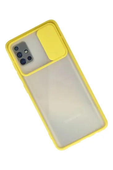 Newface Samsung Galaxy A71 Kılıf Palm Buzlu Kamera Sürgülü Silikon - Sarı resmi