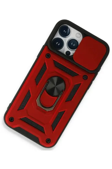 Newface iPhone 15 Pro Max Kılıf Pars Lens Yüzüklü Silikon - Kırmızı resmi
