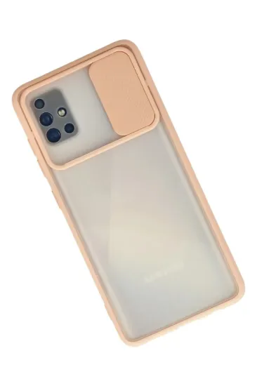 Newface Samsung Galaxy A71 Kılıf Palm Buzlu Kamera Sürgülü Silikon - Pembe resmi
