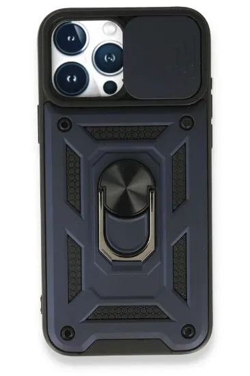 Newface iPhone 15 Pro Max Kılıf Pars Lens Yüzüklü Silikon - Lacivert resmi
