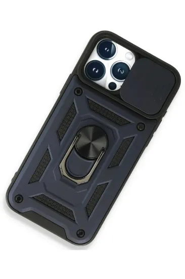 Newface iPhone 15 Pro Max Kılıf Pars Lens Yüzüklü Silikon - Lacivert resmi