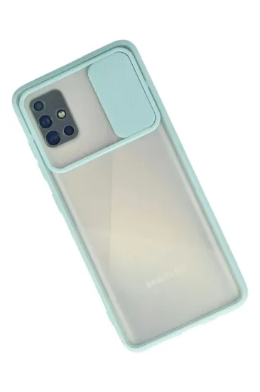Newface Samsung Galaxy A71 Kılıf Palm Buzlu Kamera Sürgülü Silikon - Turkuaz resmi