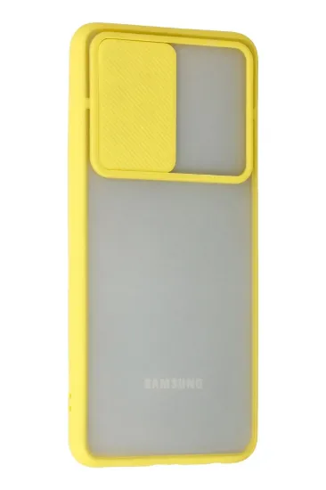 Newface Samsung Galaxy A72 Kılıf Palm Buzlu Kamera Sürgülü Silikon - Sarı resmi