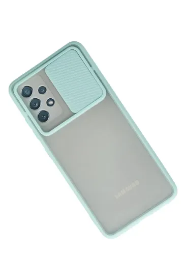 Newface Samsung Galaxy A72 Kılıf Palm Buzlu Kamera Sürgülü Silikon - Turkuaz resmi