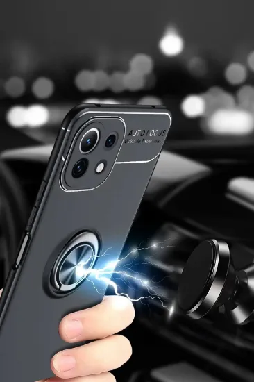 Newface Xiaomi Mİ 11 Lite Kılıf Range Yüzüklü Silikon - Siyah resmi