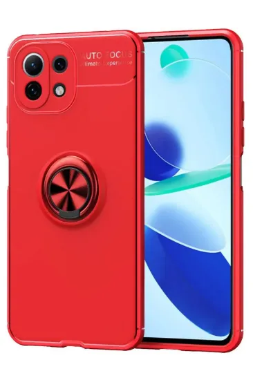 Newface Xiaomi Mİ 11 Lite Kılıf Range Yüzüklü Silikon - Kırmızı resmi