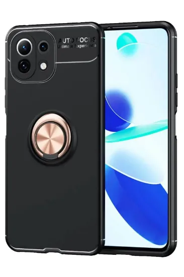 Newface Xiaomi Mİ 11 Lite Kılıf Range Yüzüklü Silikon - Siyah-Gold resmi