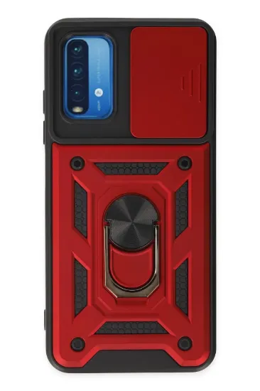 Newface Xiaomi Redmi Note 9 4G Kılıf Pars Lens Yüzüklü Silikon - Kırmızı resmi