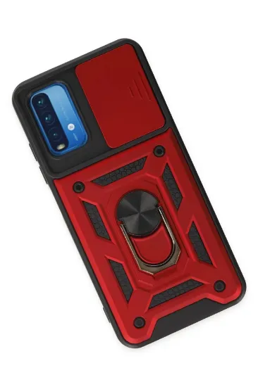Newface Xiaomi Redmi Note 9 4G Kılıf Pars Lens Yüzüklü Silikon - Kırmızı resmi