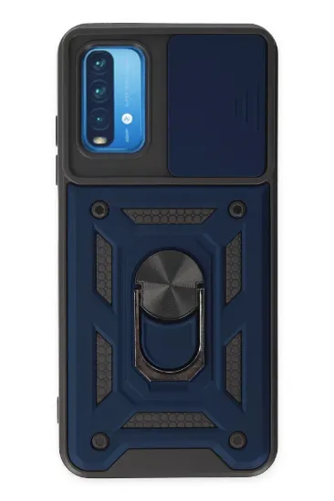 Newface Xiaomi Redmi Note 9 4G Kılıf Pars Lens Yüzüklü Silikon - Lacivert resmi