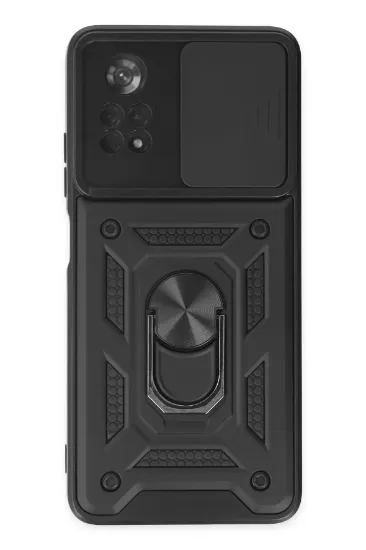 Newface Xiaomi Poco X4 Pro 5G Kılıf Pars Lens Yüzüklü Silikon - Siyah resmi