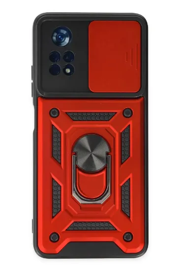 Newface Xiaomi Poco X4 Pro 5G Kılıf Pars Lens Yüzüklü Silikon - Kırmızı resmi