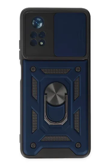 Newface Xiaomi Poco X4 Pro 5G Kılıf Pars Lens Yüzüklü Silikon - Lacivert resmi