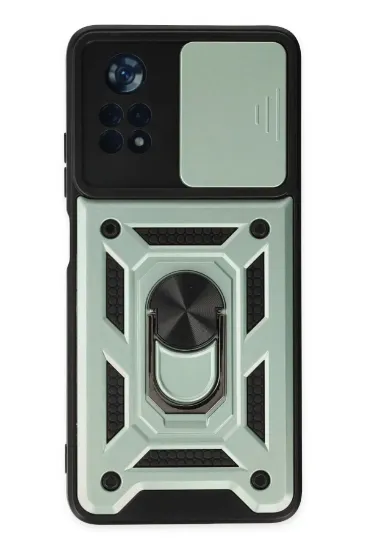 Newface Xiaomi Poco X4 Pro 5G Kılıf Pars Lens Yüzüklü Silikon - Yeşil resmi