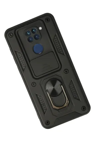 Newface Xiaomi Redmi Note 9 Kılıf Pars Lens Yüzüklü Silikon - Siyah resmi