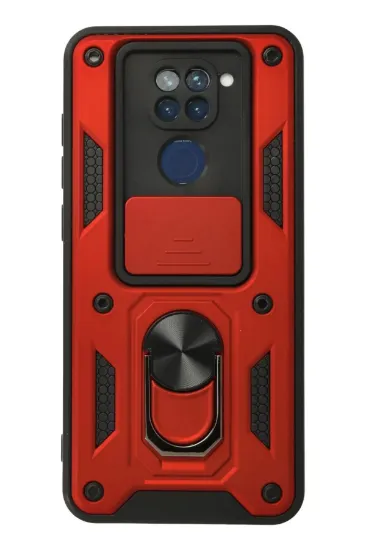 Newface Xiaomi Redmi Note 9 Kılıf Pars Lens Yüzüklü Silikon - Kırmızı resmi
