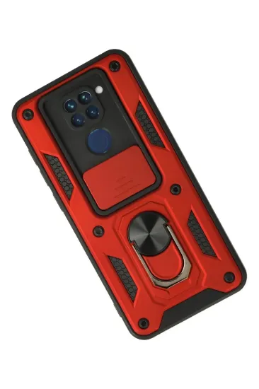 Newface Xiaomi Redmi Note 9 Kılıf Pars Lens Yüzüklü Silikon - Kırmızı resmi
