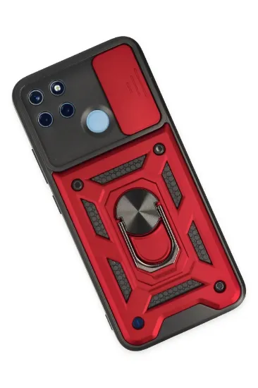 Newface Realme C25Y Kılıf Pars Lens Yüzüklü Silikon - Kırmızı resmi