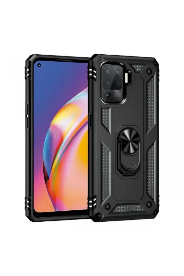 Newface Oppo Reno 5 Lite Kılıf Sofya Yüzüklü Silikon Kapak - Siyah resmi