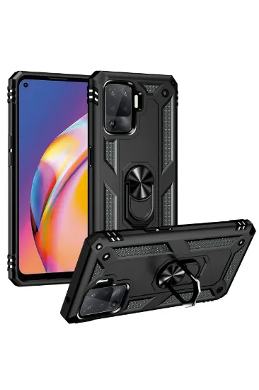 Newface Oppo Reno 5 Lite Kılıf Sofya Yüzüklü Silikon Kapak - Siyah resmi