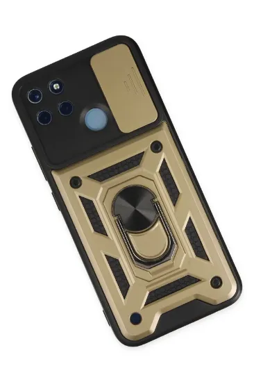 Newface Realme C25Y Kılıf Pars Lens Yüzüklü Silikon - Gold resmi
