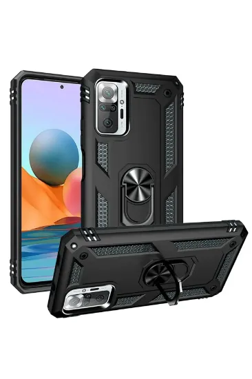 Newface Xiaomi Redmi Note 10 Pro Kılıf Sofya Yüzüklü Silikon Kapak - Siyah resmi