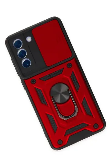 Newface Samsung Galaxy S21 FE Kılıf Pars Lens Yüzüklü Silikon - Kırmızı resmi