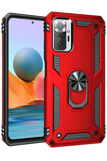 Newface Xiaomi Redmi Note 10 Pro Kılıf Sofya Yüzüklü Silikon Kapak - Kırmızı resmi