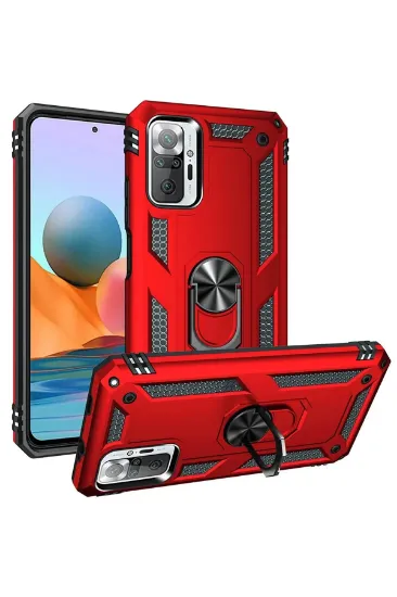 Newface Xiaomi Redmi Note 10 Pro Kılıf Sofya Yüzüklü Silikon Kapak - Kırmızı resmi
