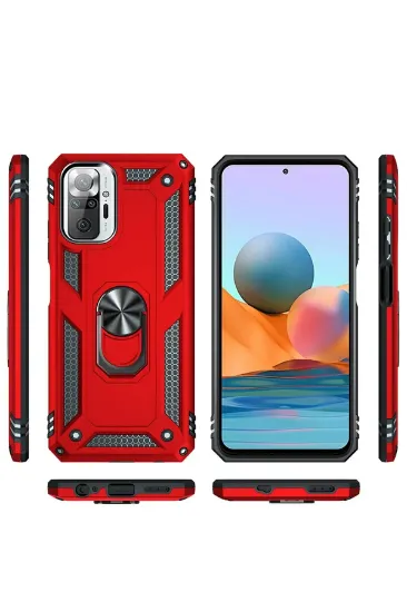 Newface Xiaomi Redmi Note 10 Pro Kılıf Sofya Yüzüklü Silikon Kapak - Kırmızı resmi