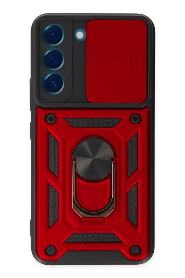 Newface Samsung Galaxy S22 Kılıf Pars Lens Yüzüklü Silikon - Kırmızı resmi