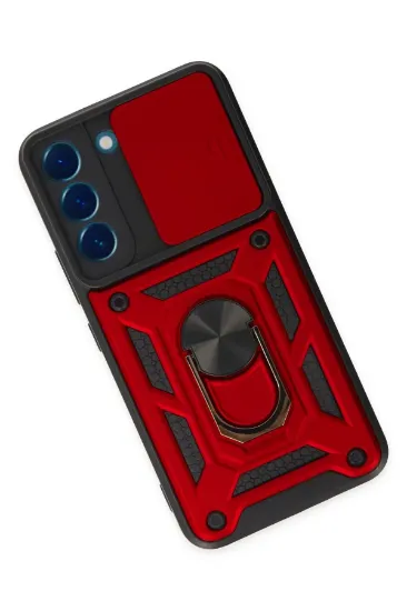 Newface Samsung Galaxy S22 Kılıf Pars Lens Yüzüklü Silikon - Kırmızı resmi