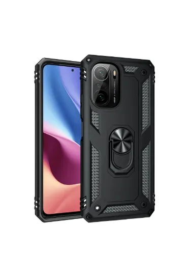 Newface Xiaomi Poco F3 Kılıf Sofya Yüzüklü Silikon Kapak - Siyah resmi