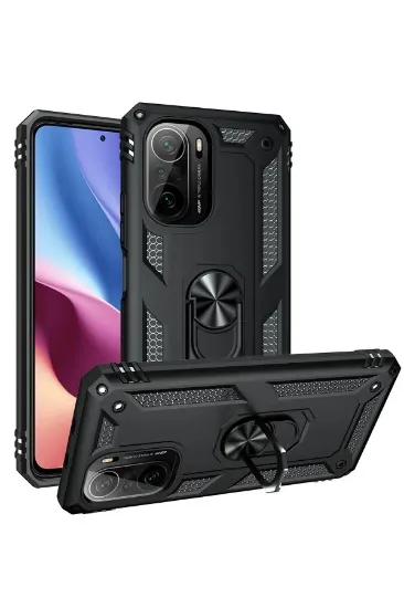 Newface Xiaomi Poco F3 Kılıf Sofya Yüzüklü Silikon Kapak - Siyah resmi