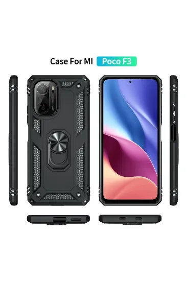 Newface Xiaomi Poco F3 Kılıf Sofya Yüzüklü Silikon Kapak - Siyah resmi
