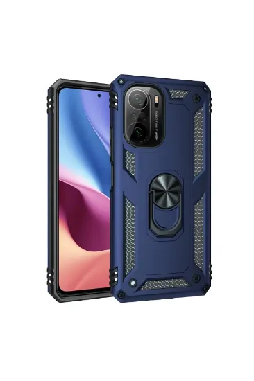Newface Xiaomi Poco F3 Kılıf Sofya Yüzüklü Silikon Kapak - Lacivert resmi