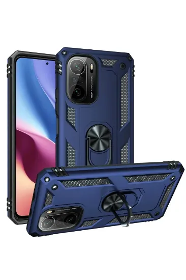 Newface Xiaomi Poco F3 Kılıf Sofya Yüzüklü Silikon Kapak - Lacivert resmi