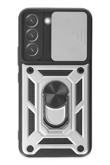Newface Samsung Galaxy S22 Kılıf Pars Lens Yüzüklü Silikon - Gümüş resmi
