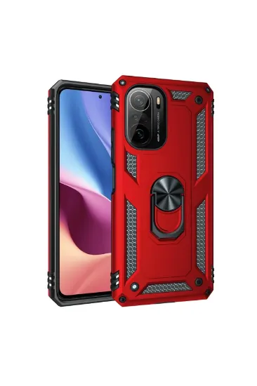 Newface Xiaomi Poco F3 Kılıf Sofya Yüzüklü Silikon Kapak - Kırmızı resmi