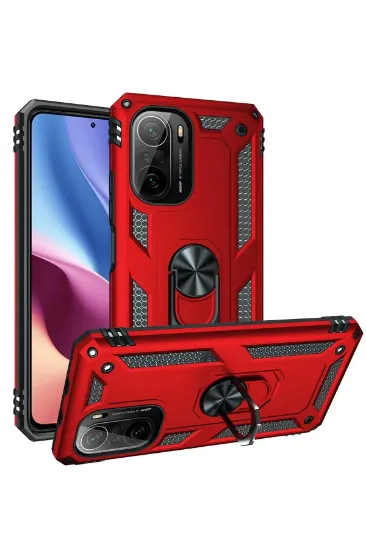 Newface Xiaomi Poco F3 Kılıf Sofya Yüzüklü Silikon Kapak - Kırmızı resmi