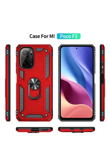 Newface Xiaomi Poco F3 Kılıf Sofya Yüzüklü Silikon Kapak - Kırmızı resmi