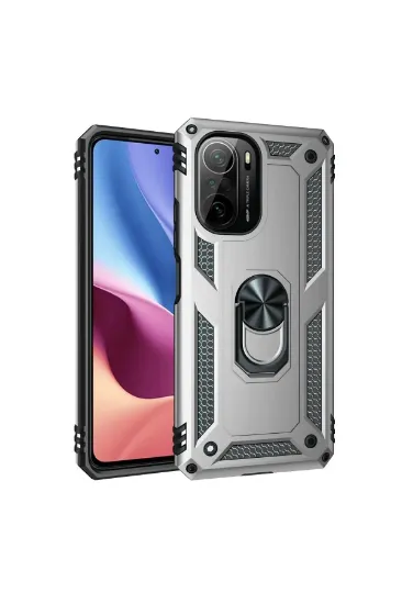 Newface Xiaomi Poco F3 Kılıf Sofya Yüzüklü Silikon Kapak - Gümüş resmi