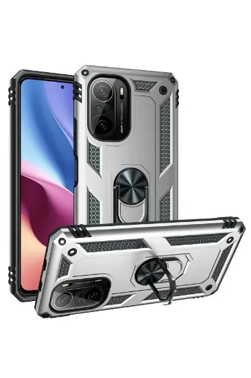 Newface Xiaomi Poco F3 Kılıf Sofya Yüzüklü Silikon Kapak - Gümüş resmi