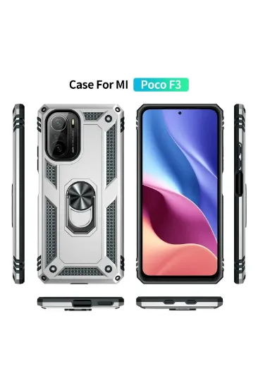 Newface Xiaomi Poco F3 Kılıf Sofya Yüzüklü Silikon Kapak - Gümüş resmi