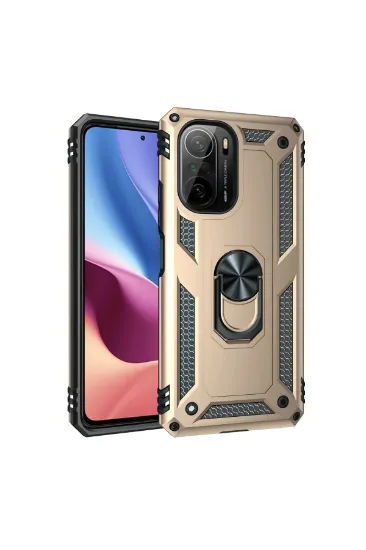 Newface Xiaomi Poco F3 Kılıf Sofya Yüzüklü Silikon Kapak - Gold resmi