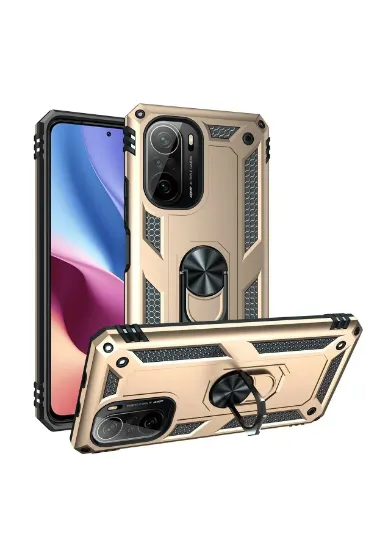 Newface Xiaomi Poco F3 Kılıf Sofya Yüzüklü Silikon Kapak - Gold resmi