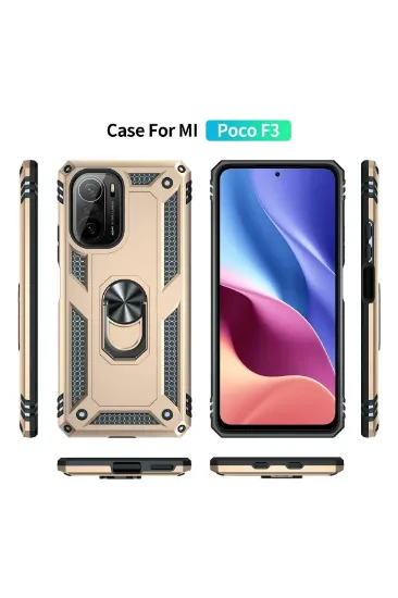 Newface Xiaomi Poco F3 Kılıf Sofya Yüzüklü Silikon Kapak - Gold resmi